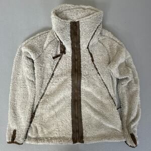 KÜHL Flight High Pile Sherpa Fleece Jacket Full Zip Gray Brown Trim Womens L